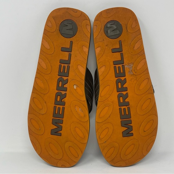 Merrell Bungee Cord Flip Flops Sandals Mens 9 Brown Green Cushioned Comfort - Picture 14 of 14